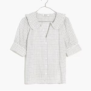 Madewell Shirt Womens Sz 14 Windowpane Check Peter Pan Collar Shirt White